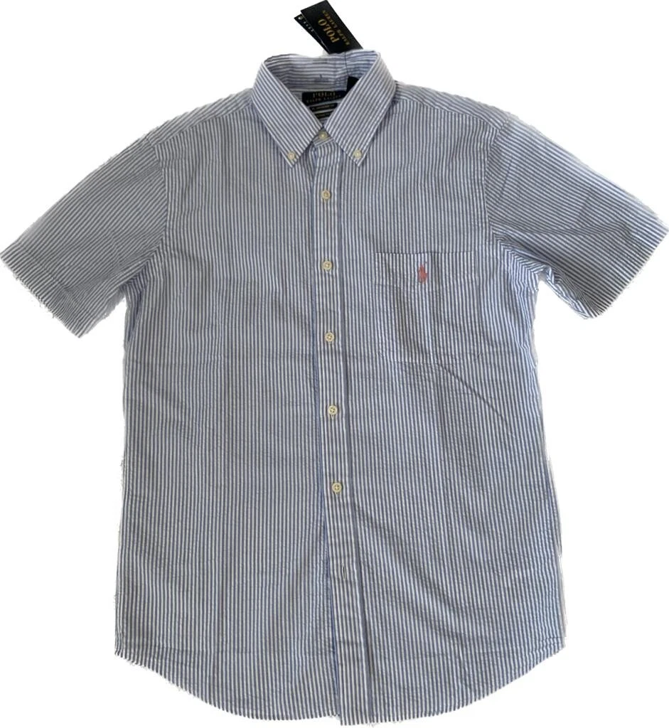 New Polo Ralph Lauren White Blue Stripe Seersucker Untucked Fit Size S Shirt