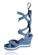 Damen Abend Schuhe 40 zum Schnüren Absatzschuhe Glitzersteine Marineblau Pumps