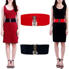 Womens Fashion Elastic Cinch Belt 3" Wide Stretch Waist Band Clasp Buckle