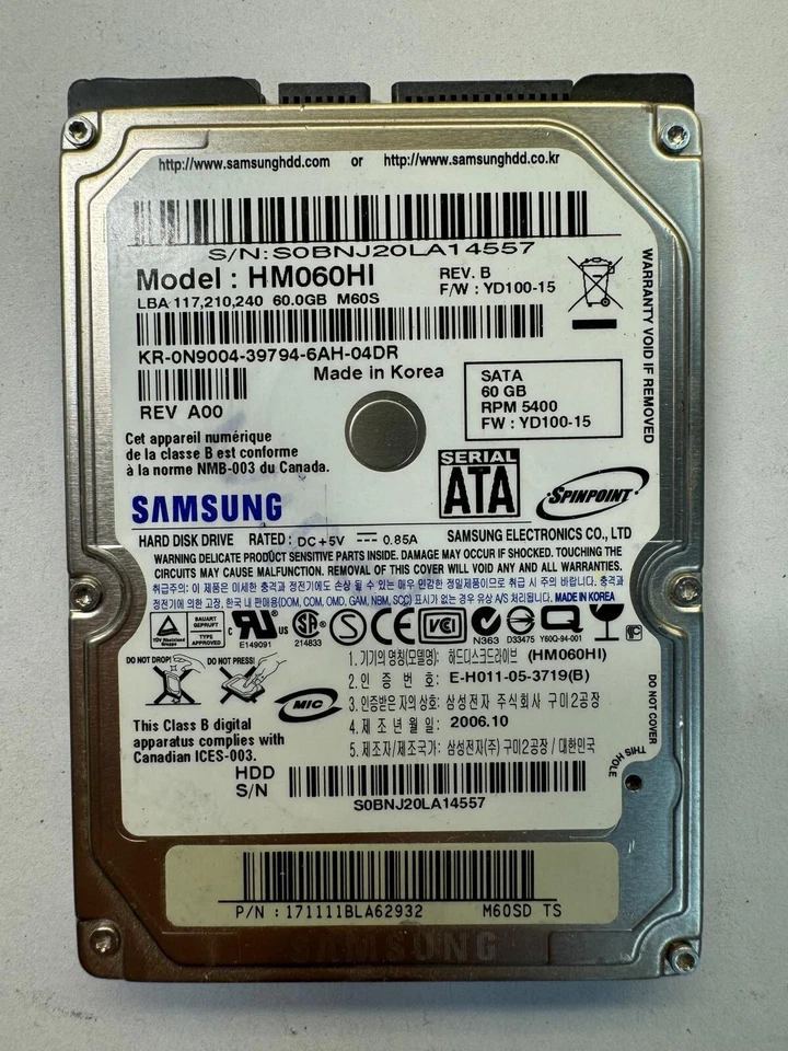 SAMSUNG HM060HI HM060HI/D 60GB 5.4K RPM 3Gb/s Cache 8MB SATA ATA 2.5" HDD - Image 2 of 4
