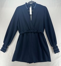 Zara Basic Navy Blue Faux Wrap Long Sleeve Shorts Romper Pockets Ruching Size L