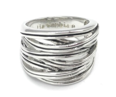 Lia Sophia  Wound Up  Weaved Silver & Black Accent Wide Ring Size 8