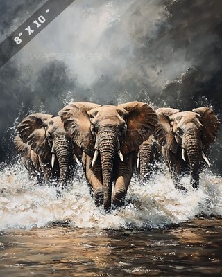 Elephant Herd Crossing River 8x10 Matte Print