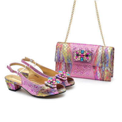 Shoes And Bag 1 Sets Latest Design Italian Matching Sandals Bag Party Shoes Pink
