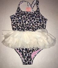 NWT Boutique One Piece Swimsuit Leopard Print and Tulle Skirt Sz 130 Sz 8