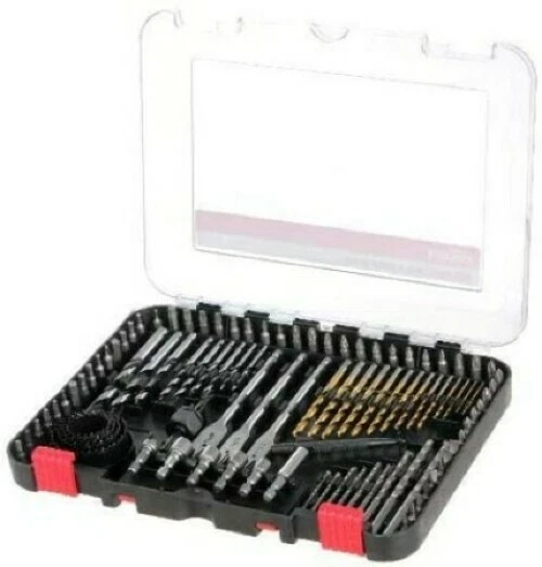 100Pc Wood Plastic Metal Masonry Drill Bit Set with Nut Drivers and Hole Saw Kit
