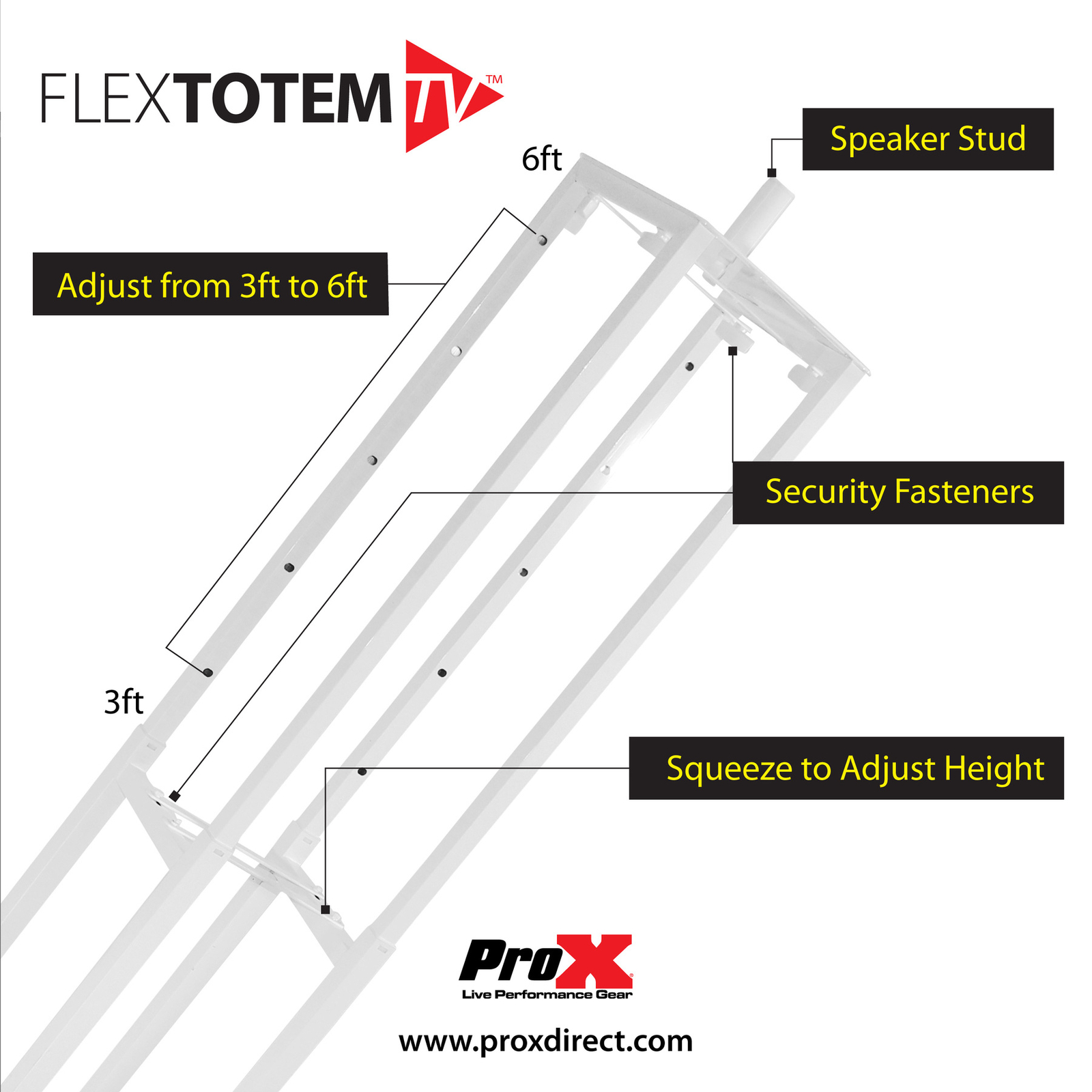 ProX XT-FLEXTOTEM 3FT - 6FT Flex Totem TV Stand+Foldable Base Plate+Speaker Stud