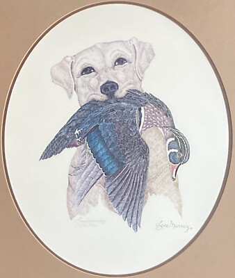 RARE Artist Gene Murray Yellow Lab Dog Duck Print Framed Signed