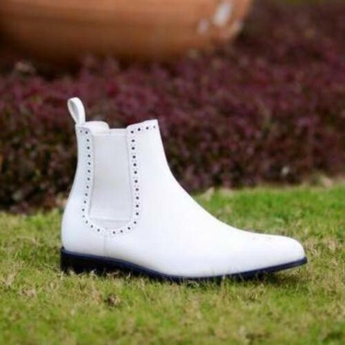 Maßgeschneiderte Herren reines weißes Leder Oxford Chelsea formelle Freizeitkleidung Stiefel Herren - Bild 1 von 9