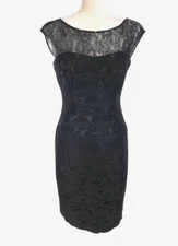 ALEX EVENINGS Women Size 8 Black Mix Lace Sequin Mini Sheath Dress Cap SLV  72P