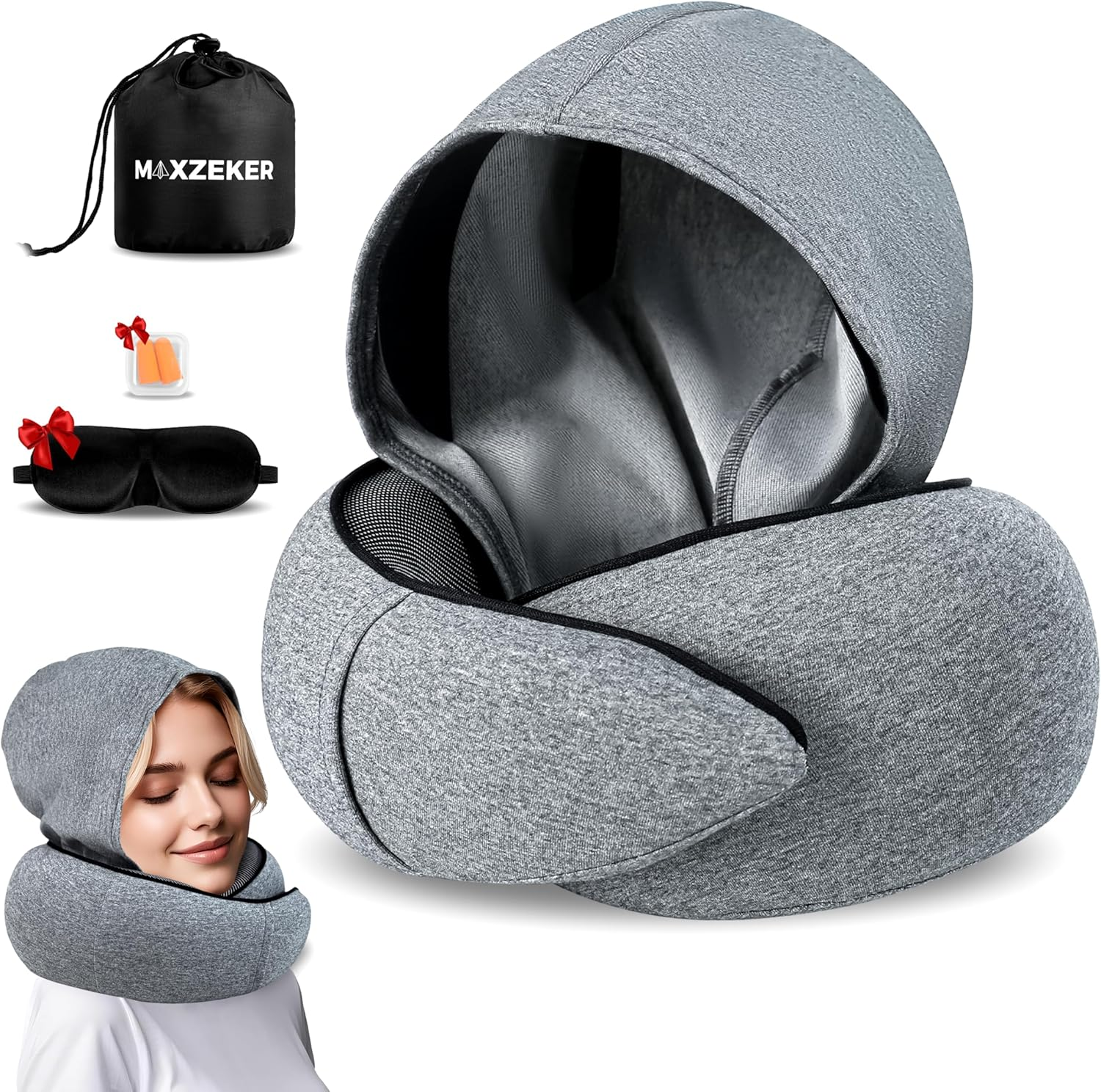 Memory Foam Airplane Pillow for Long Flights - Washable & Comfortable Travel Neck Support