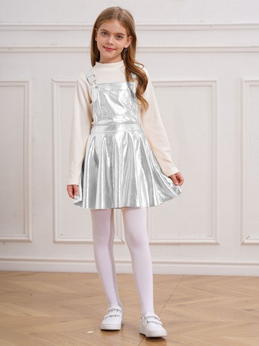 Kids Girl's Dresses Metallic Dress With Pocket Leisure Overalls Criss Cross - Picture 19 of 55