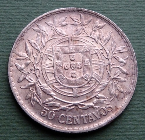 1913 portugal coin 50 centavos republica portuguesa silver km