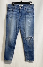 Moussy Vintage Blue Distressed Paint Splatter Tapered Crop Jeans Women's 32