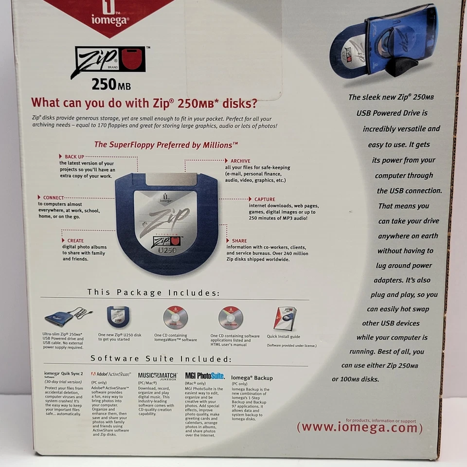 NEW - IOMEGA ZIP 250 USB DISK DRIVE ESTERNO CON MANUALE E SOFTWARE - Immagine 4 di 4