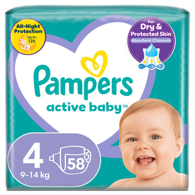 8001090950819 Pampers Active Baby Rozmiar 4, 58 pieluszek, 9-14 kg Pampers