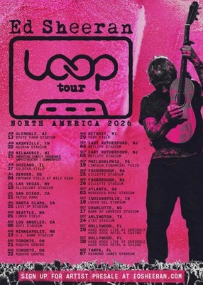 Ed Sheeran Loop Tour 2026 North America 2026 Schedule Tour Poster 