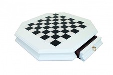 Table De Jeu D'Échecs Octogonale En Marbre Et Bois Avec Tiroir 46cm Fait Main