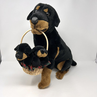 E&J Prima Classic Huge Large Realistic Rottweiler Dog With Puppies Plush Toy