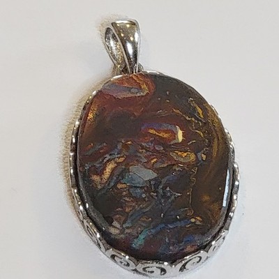 Stunning Boulder Opal Pendant In Sterling Silver (Optional 18'' Chain Apon...