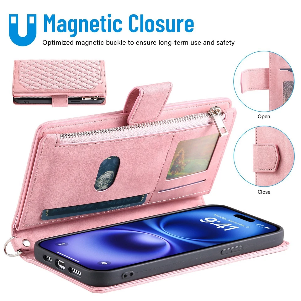 For iPhone 17 Pro 17 Max Air Zipper Leather Card Wallet Flip back Case - Image 3 of 4