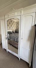 Antique French Painted Armoire Wardrobe Mirror Door Vintage Imported From France