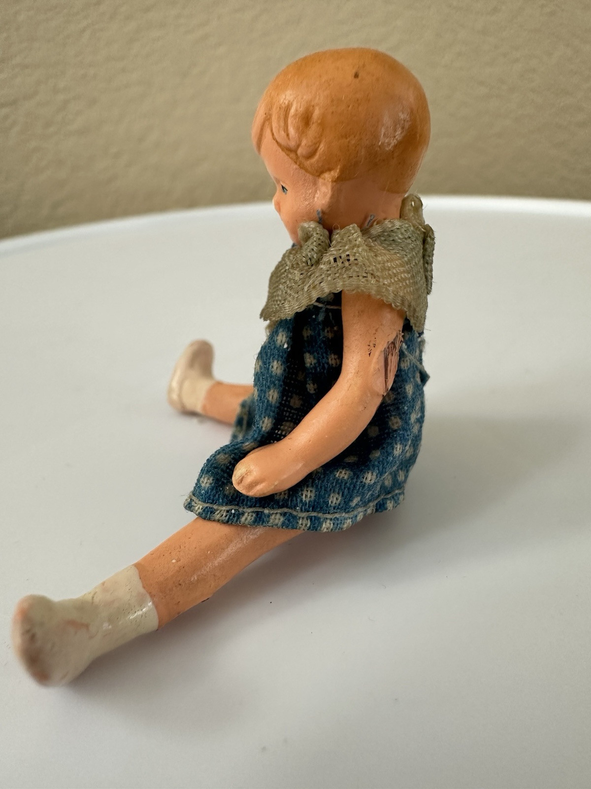 RARE* Antique Bisque Mignonette German Doll Miniature Rubber Jointed Movable 3”