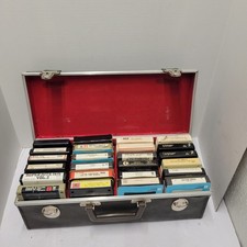 Vintage 8-Track Tape brown leather Storage Travel Case Holds 24 no key