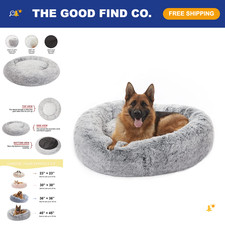 Fluffy Donut Dog Bed for X-Large Dogs - Cozy Dark Grey 45" Round Pet Bed