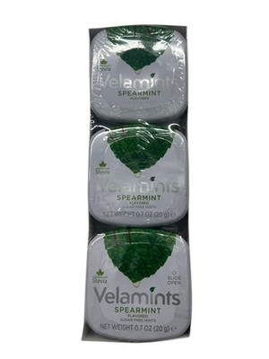 Velamints Sugar Free Spearmint Mints Tin - Aspartame Free Stevia, 120g Pack 6