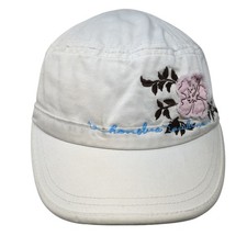 Flower Strapback Cadet Army Cap Hat Solid White One Size Embroidered