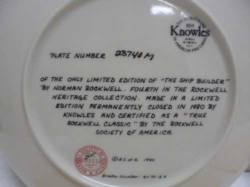 Vintage Norman Rockwell Plates, The Ship Builder # 2740M & The Cobbler # 1233H - Picture 6 of 13