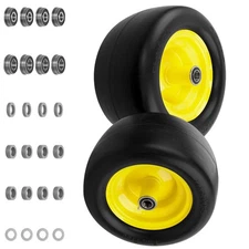 2x 11x6.00-5 Front Flat Free Tire Wheel Set w/ Bearings For Zero-Turn Lawn Mower