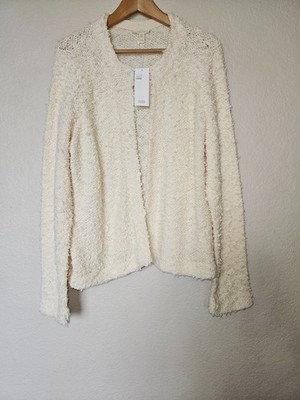 NWT Eileen Fisher Loop Knit Peruvian Cotton Open Cardigan Size XL Soft White