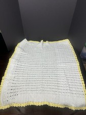 Handmade Crochet Baby Blanket Yellow  White 32x31 Inches