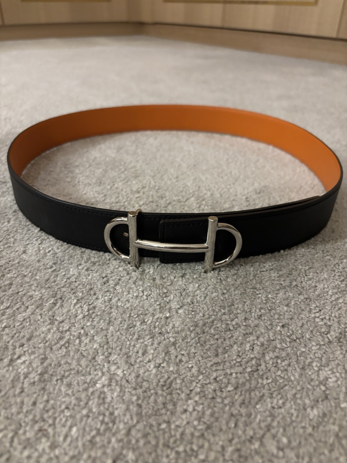 Hermes Gamma Black/Orange Leather Belt