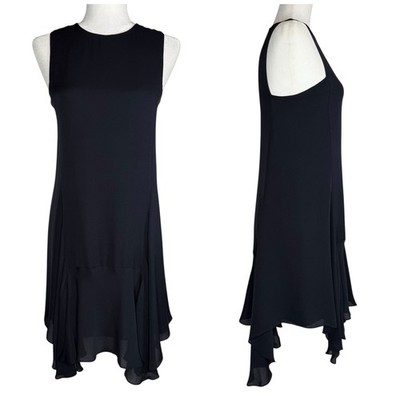 A.L.C. Silk Chiffon Asymmetric Hem Black Dress Size 4 Sleeveless Luxury Cocktail