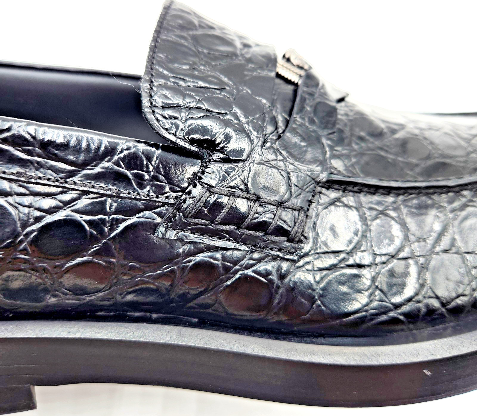 Versace Men's Croc Embossed Black Leather Loafers Shoes EU43 US10 thumbnail 16