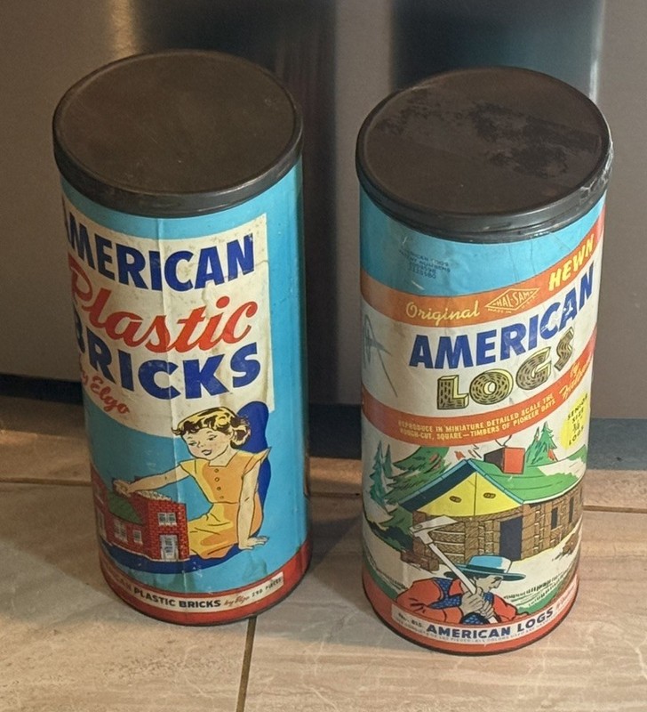 American Plastic Bricks And American Logs Lot 2 Vintage Building Sets 1950’s