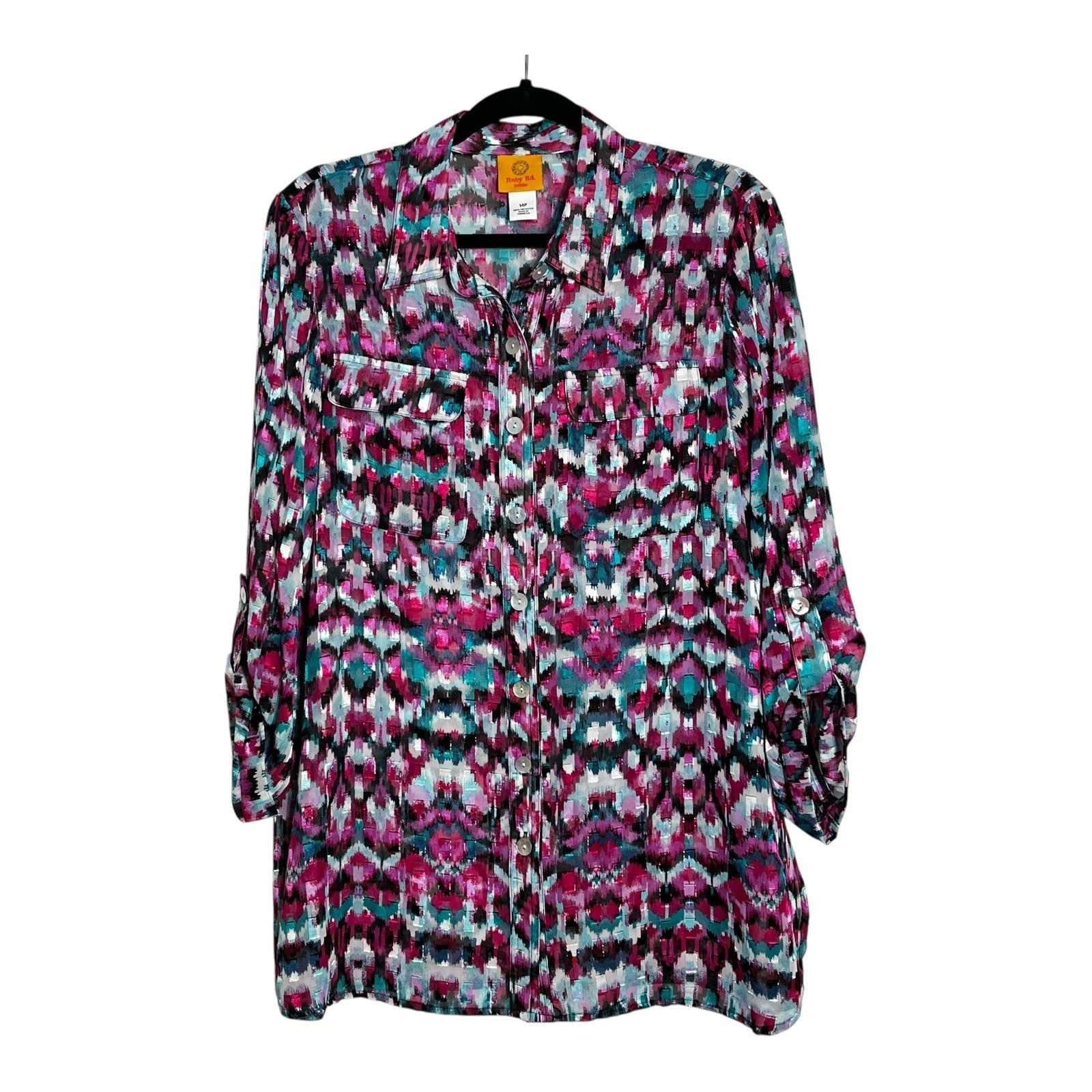 Ruby Rd Petite Abstract Print Button Front Tunic … - image 1