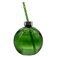 Weihnachtskugel Trinkglas Mit Strohhalm GrüN/Silber Ca.400Ml Weihnachten Advent