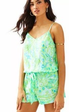 Lilly Pulitzer Deanna Tank Romper Pool Blue Salty Seas Preppy Coastal Beach XS