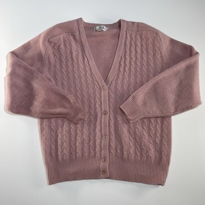 Vtg Rafaella Women s Cardigan Sweater M Pink Lambswool Angora Rabbit Hair Office