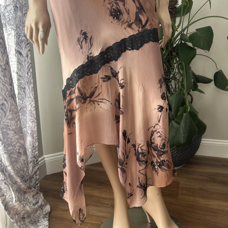 Adrianna Papell Boutique Taupe Ombré Maxi Fairy Silk Slip Dress Y2k 90s Sz 8 - Image 4 of 4