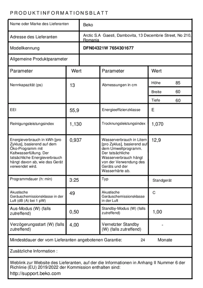 Beko Geschirrspüler freistehend 60cm 13 Maßgedecke weiß leise E 4 Programme - Bild 3 von 4