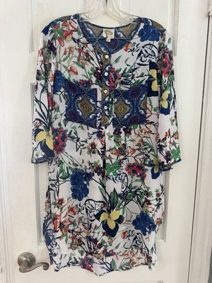 Fig & Flower Women s Small Boho Floral Tunic Top 3/4 Sleeve Peasant Blouse