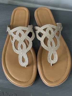 Women s Centro Point Gold Sparkle Thong Sandals Sz 8.5