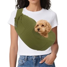 Dog Sling Carrier Hands Free with Purse Pocket Dark Green