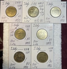 1980 - 1996 Italy 200 Lire Commemorative Issues XF - BU Condition 7 Coin Lot
