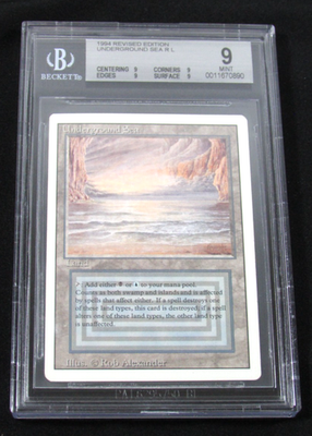 MTG Underground Sea 英語版 3ED版 CGC 9 MTG 3RD ED REVISED UNDERGROUND SEA BGS 9 MINT DUAL LAND RARE CARD